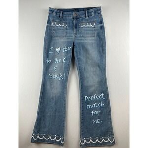 J.jill high rise flare jeans glitter love you to the moon Sz 6 artsy faded Sz 30
